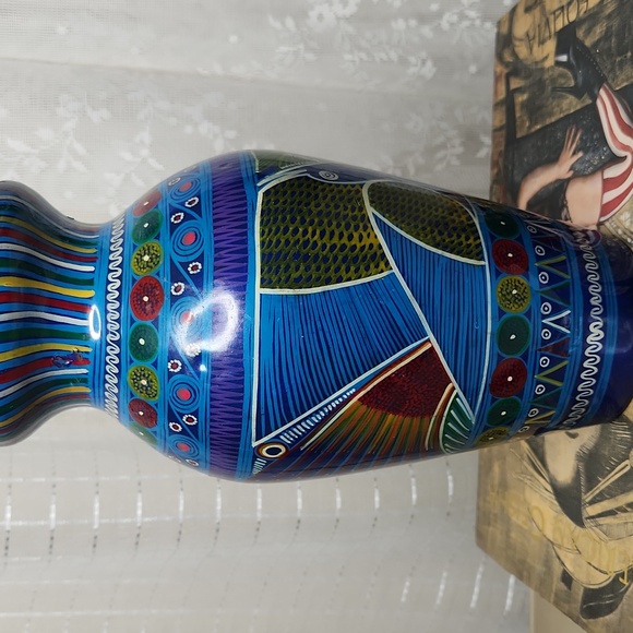 Mexican Folk Art Talavera Style Vase Feather Birds - Picture 8 of 12